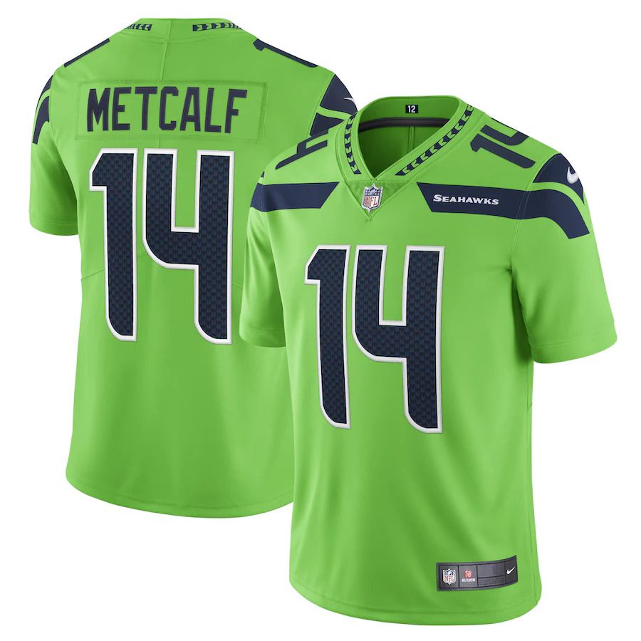Men Seattle Seahawks 14 DK Metcalf Nike Neon Green Vapor Limited Player NFL Jersey